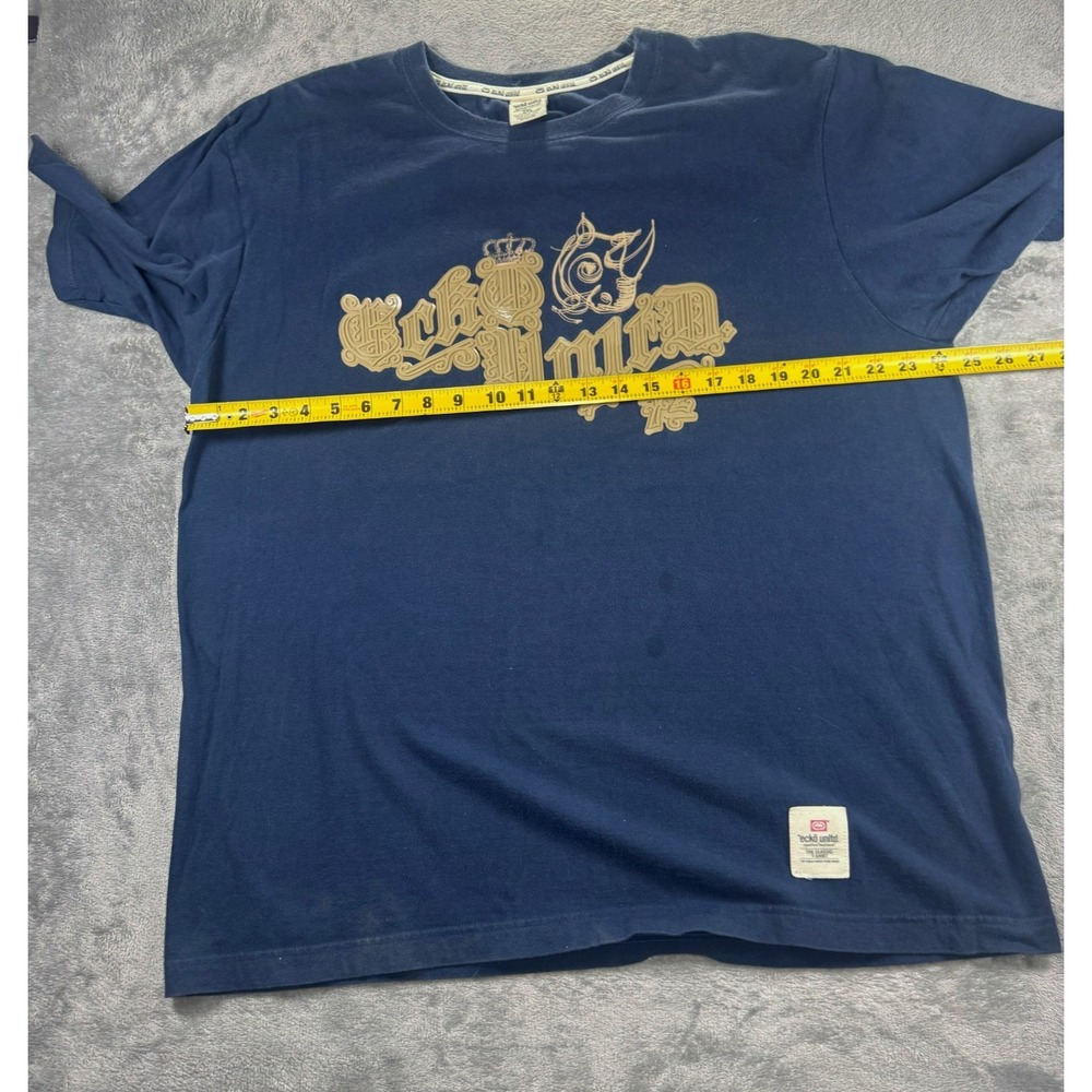 Ecko Unltd Gothic Logo T-Shirt Navy Blue Gold Vintage 2000s Y2K Mens 2XL - Picture 4 of 13